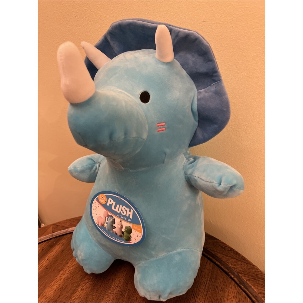 Greenbrier International Stuffed Plush Blue Dinosaur Triceratops Squishy Pillow - Picture 4 of 8